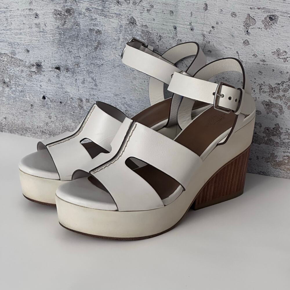 HERMÈS Opaline Leather Slingback Sandals - White, Brown - Picture 2 of 11